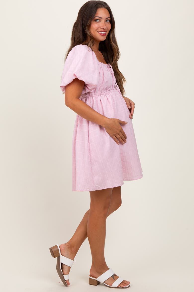 Textured Bubble Sleeve Maternity Mini Dress, Alternate, color, Pink