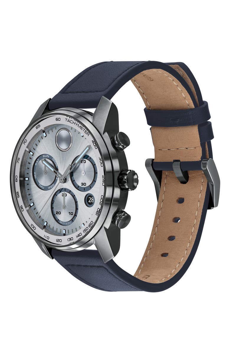 Movado Bold Verso Chronograph Leather Strap Watch, 44mm, Alternate, color, 