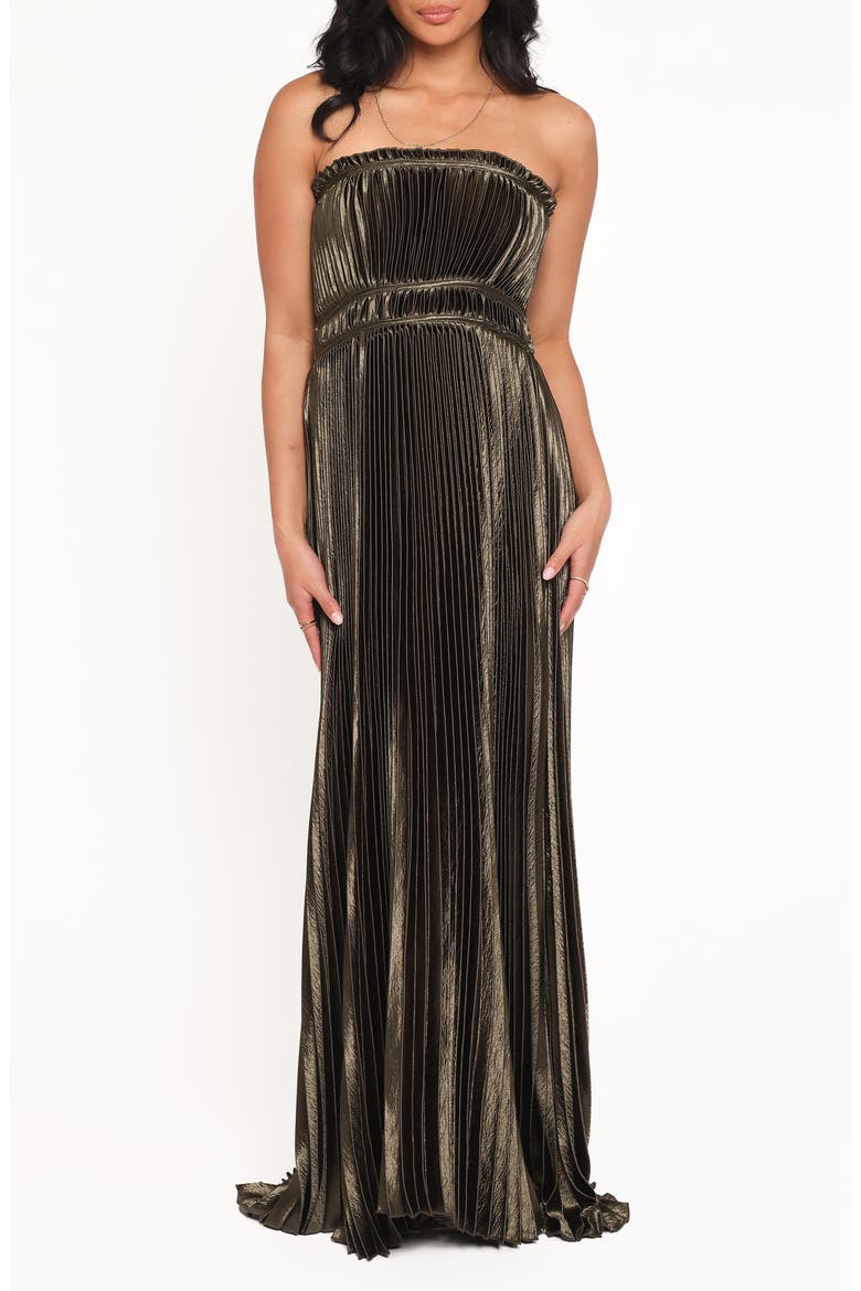Angelique Strapless Pleated Maxi Dress, Main, color, OLIVE