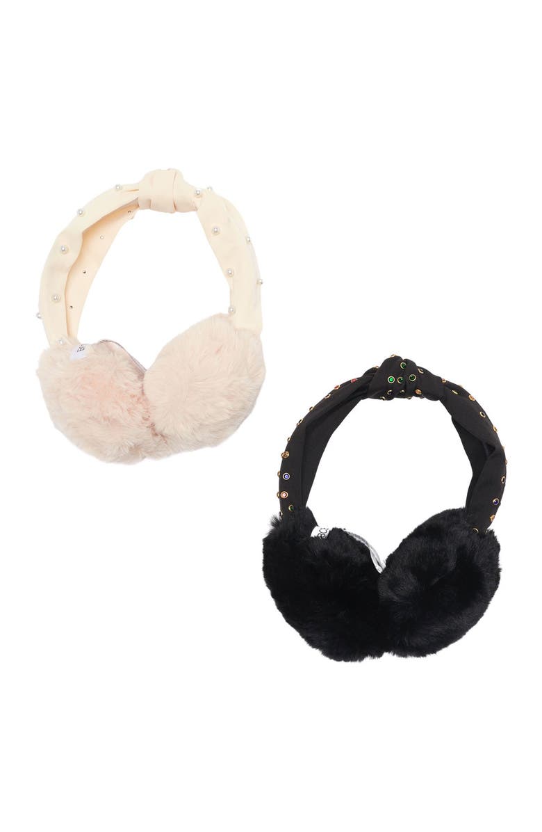 BCBG Faux Pearl Studded Faux Fur Earmuffs - Pack of 2, Main, color,