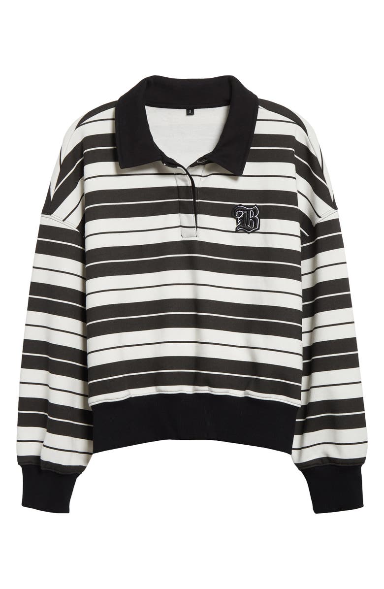 Bella Doña Stripe Long Sleeve Rugby Polo, Alternate, color, Black And White Stripes