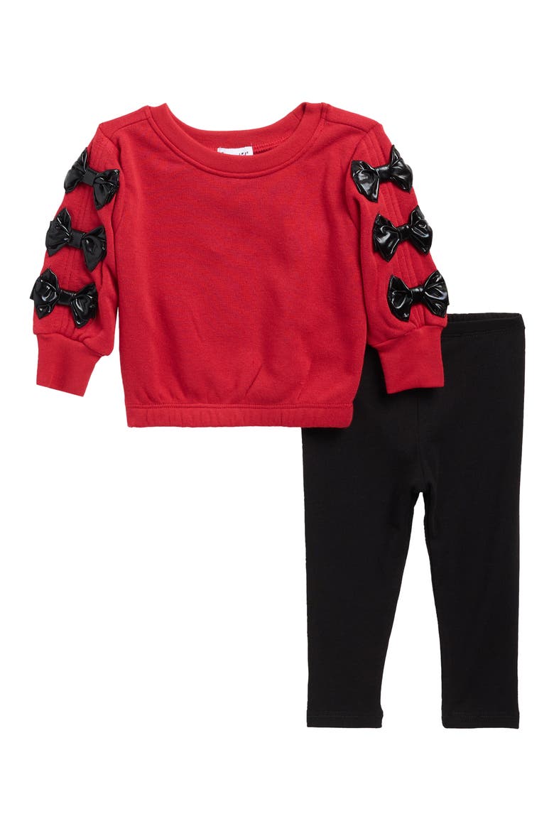 Bow Embellished Sweatshirt & Leggings Set, Main, color, SCARLET