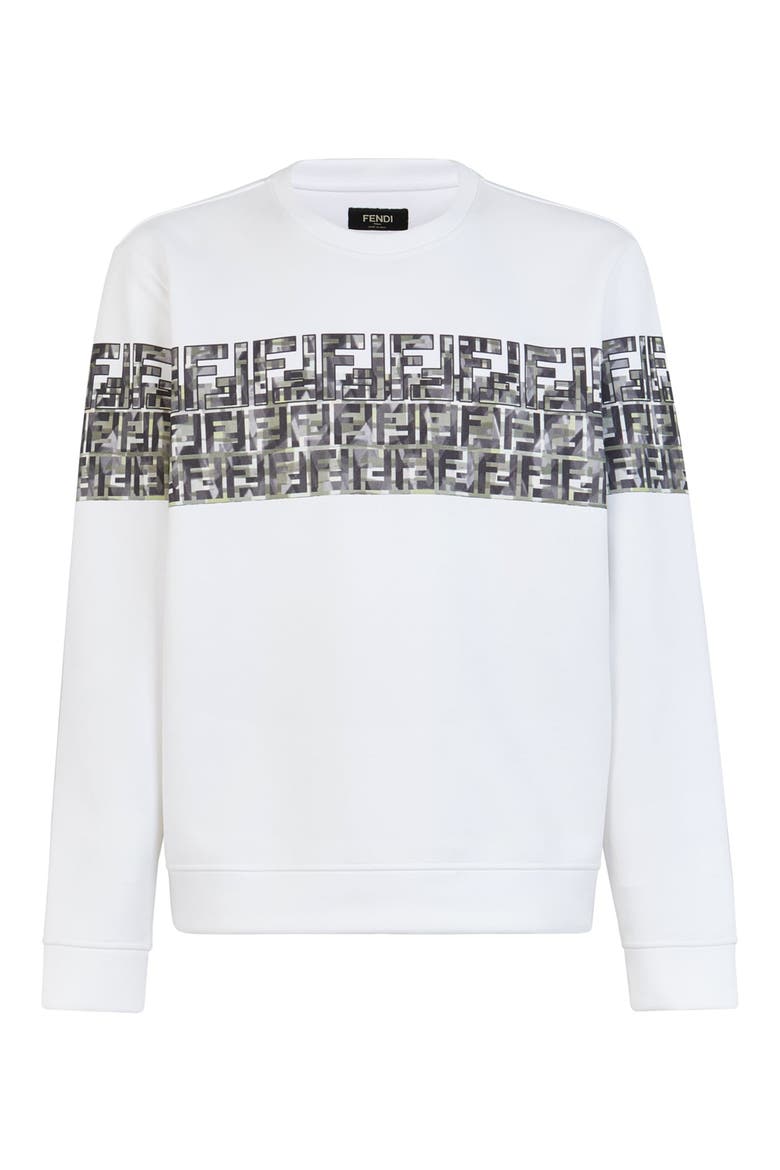 Camouflage FF Stripe Crewneck Sweatshirt, Main, color, WHITE