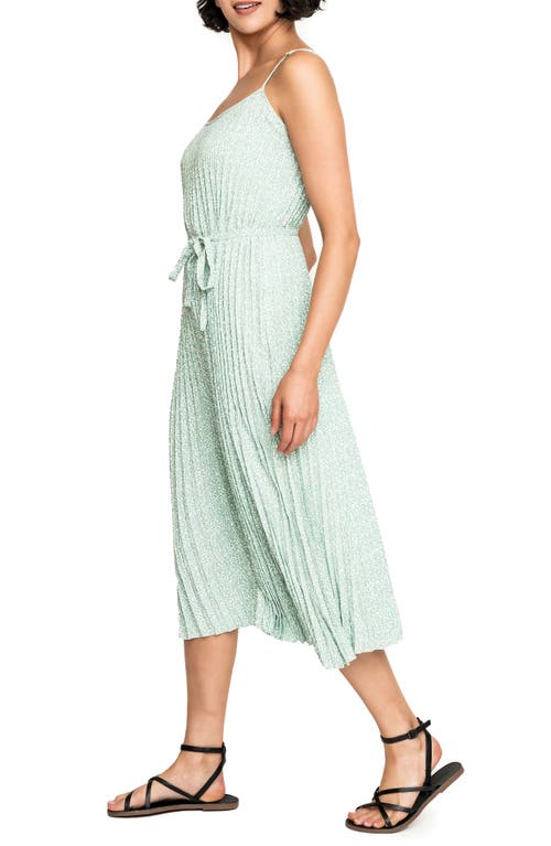 Gibsonlook Pleated Midi Dress In Mist Green Animal Dot