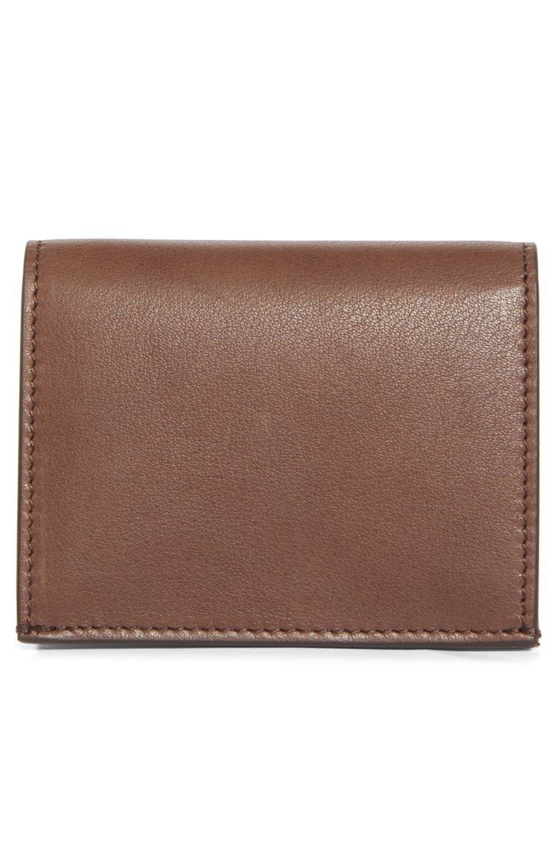 Thom Browne Soft Calfskin Leather Bifold Card Holder, Alternate, color, Dark Brown