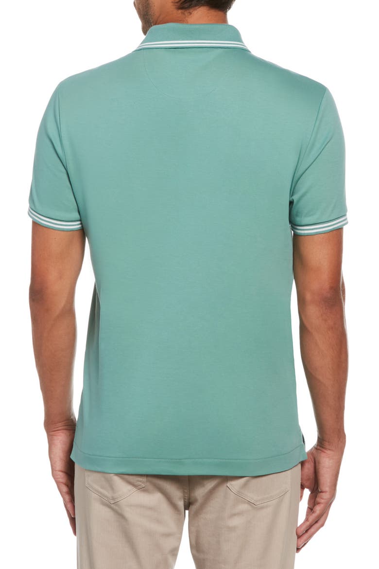 Slim Fit Tipped Logo Embroidered Organic Cotton Interlock Polo, Alternate, color, OIL BLUE