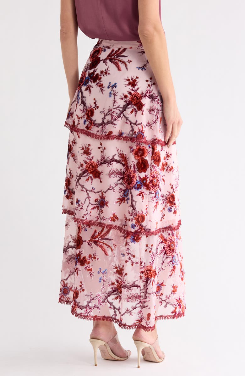 matty m. Floral Burnout Tiered Maxi Skirt, Alternate, color, Rose