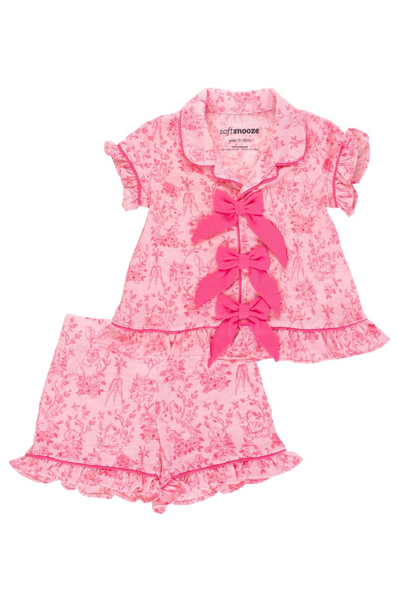 Short Sleeve Bow Ruffle Pajama Set, Main, color, Pink Cottontail Toile
