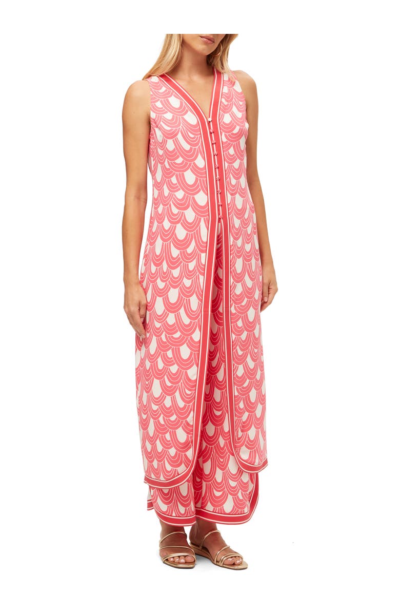 Trina Turk Slice Printed Tunic Top, Main, color, Coral Crush/Whitewash