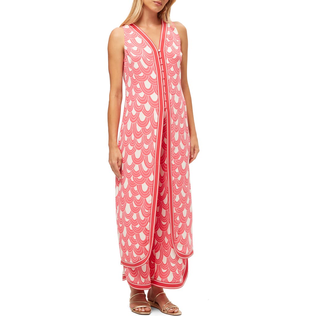 Trina Turk Slice Top In Coral Crush/whitewash