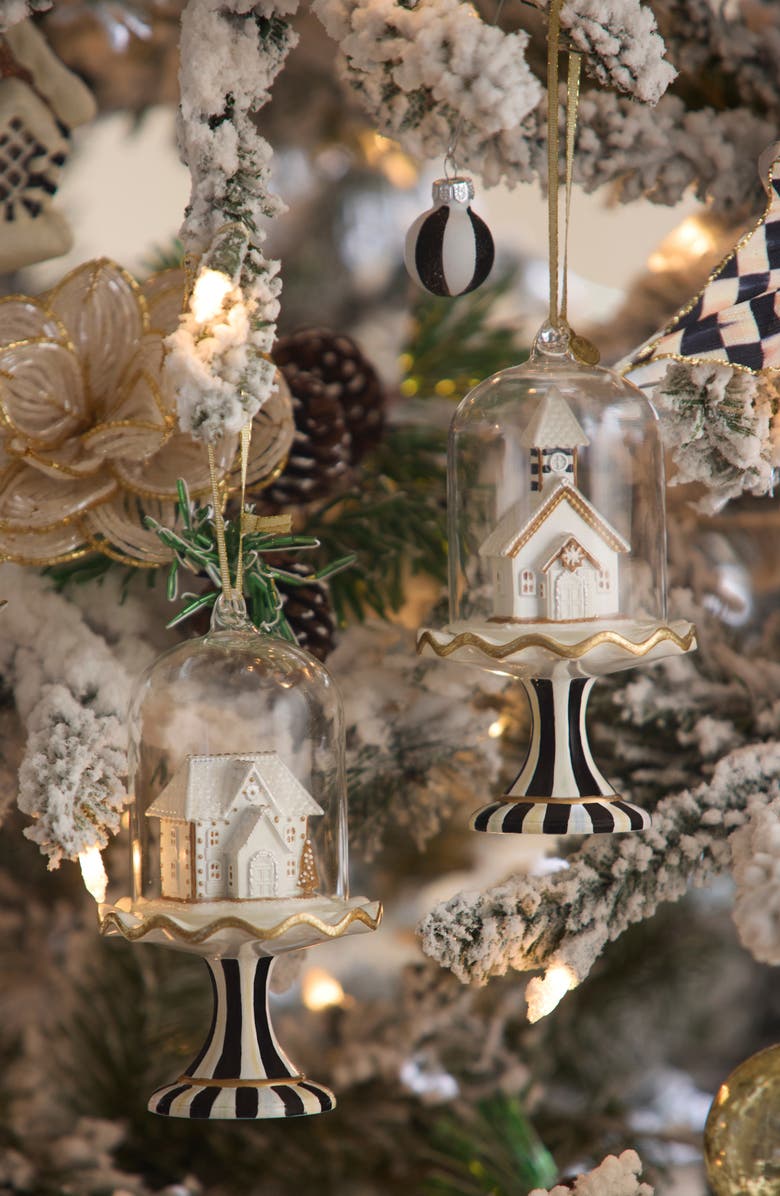 MACKENZIE CHILDS Set of 2 Gingerbread Cloche Ornaments, Alternate, color, White