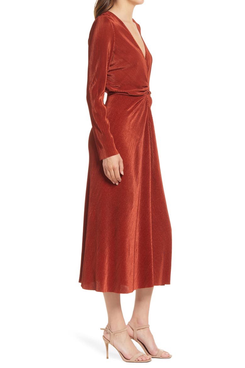 Gathered Long Sleeve A-Line Dress, Alternate, color, BRICK