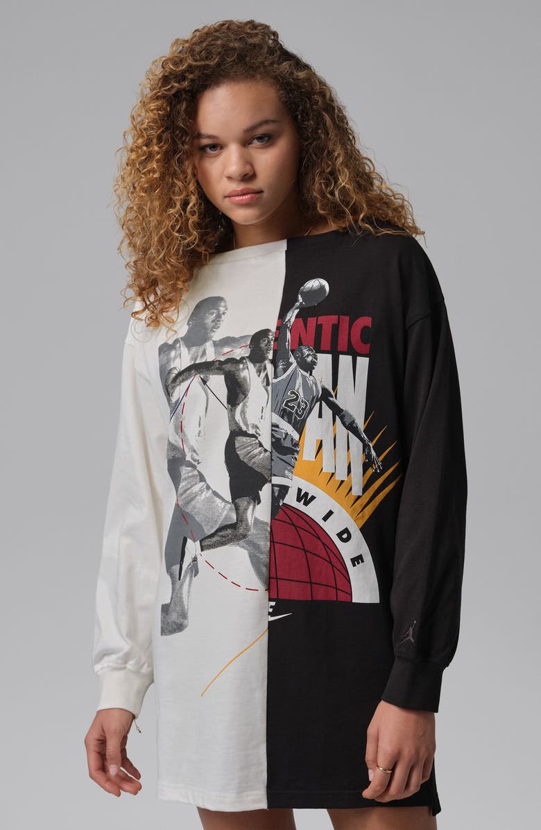 Jordan Flight Graphic Cotton Sweatshirt Dress, Alternate, color, Sail/ Black