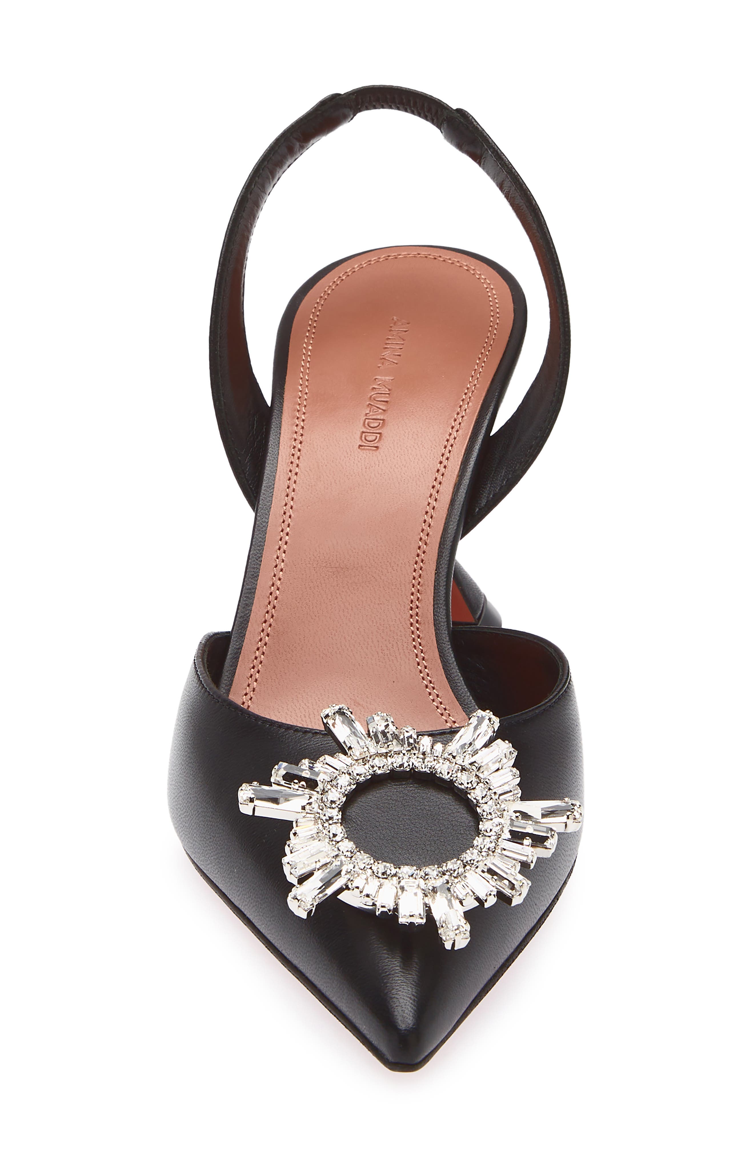 Amina Muaddi Begum Crystal Pointed Toe Slingback Pump, Alternate, color, Nappa Black