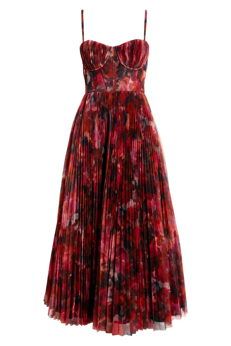 Pleated Cocktail Dress, Alternate, color, PINK MULTI ABSTRACT PAINT BLOT