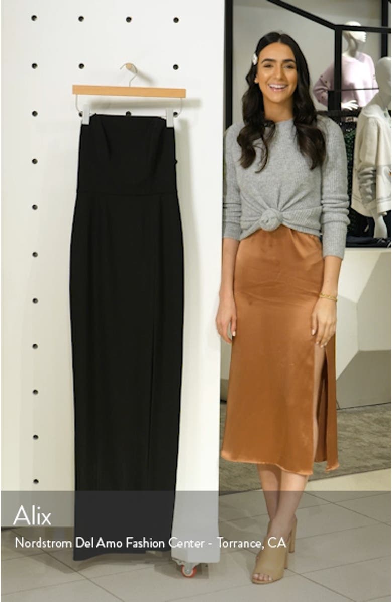 The Mila Strapless Slit Column Gown, sales video thumbnail