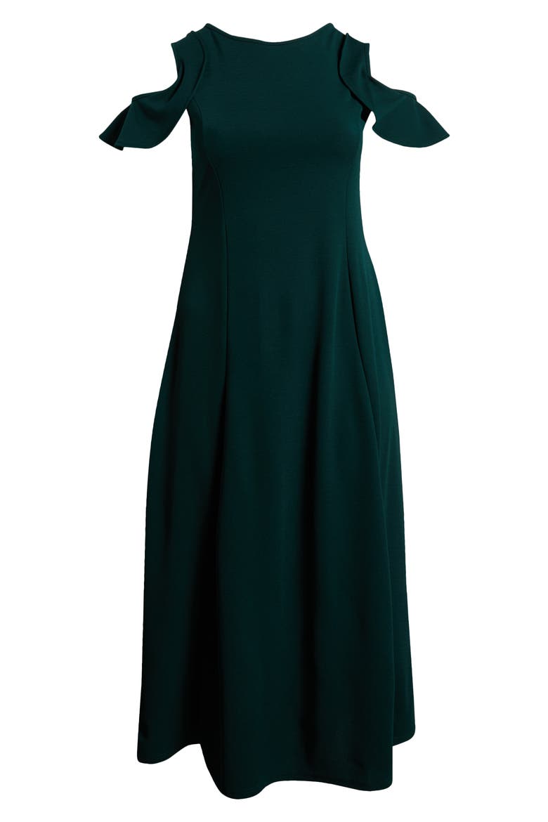 Ruffle Cold Shoulder Maxi Dress, Alternate, color, HUNTER