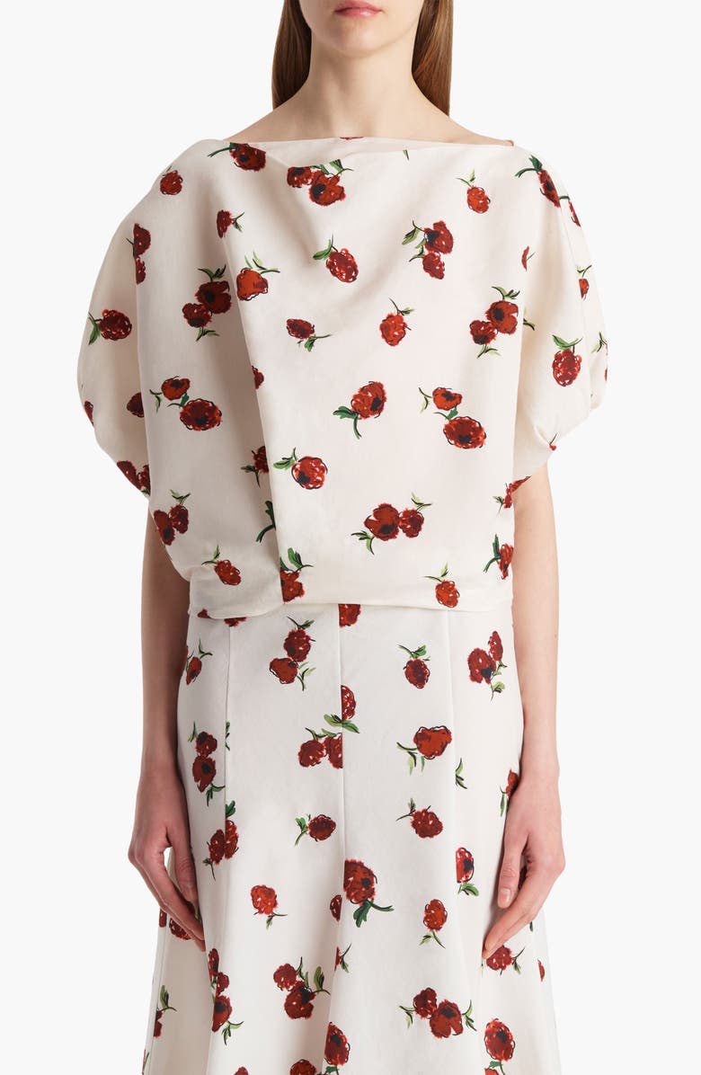 Khaite Niles Raspberry Print Organza Top, Main, color, Raspberry/ Cream 628