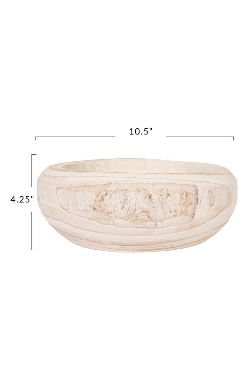 Storied Home Decorative Hand-Carved Paulownia Wood Bowl, Whitewashed, Alternate, color, White