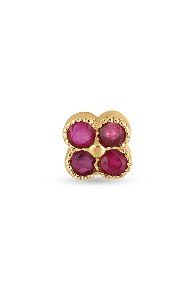 18K Gold El Mar Gemstone Clover Stud Earrings (Online Trunk Show), Alternate, color, 18K YELLOW GOLD / RUBY