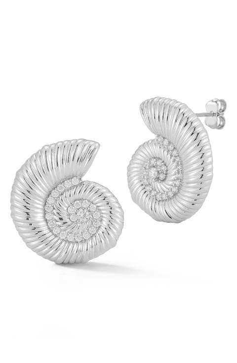 Cubic Zirconia Shell Stud Earrings