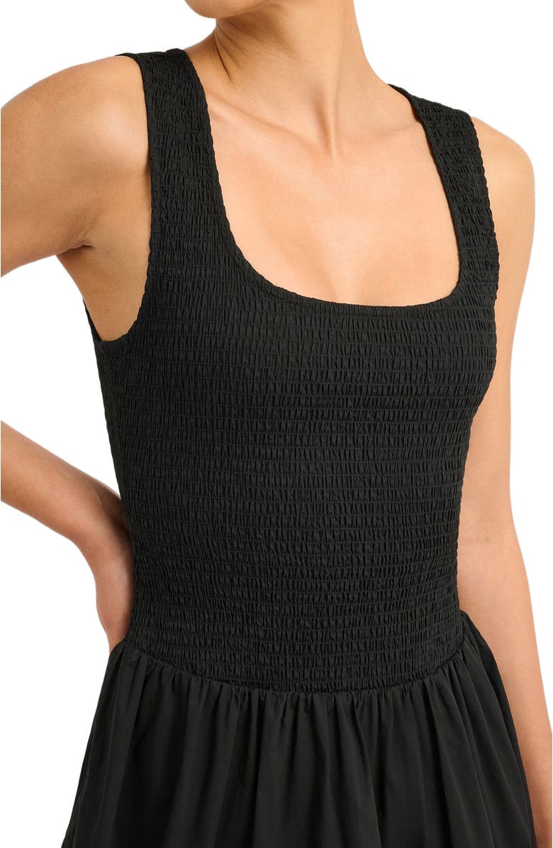 Onia Poplin Smocked Mini Dress, Alternate, color, Black