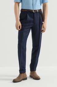 Brunello Cucinelli Cashmere and virgin wool multistripe twill trousers with pleat