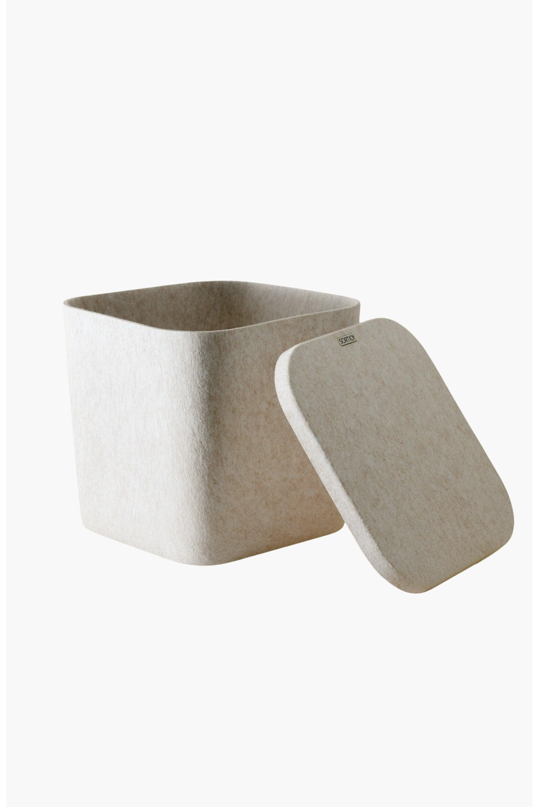 The Sculpted Bin - Original with Lid, Alternate, color, Stone - Set of 3
