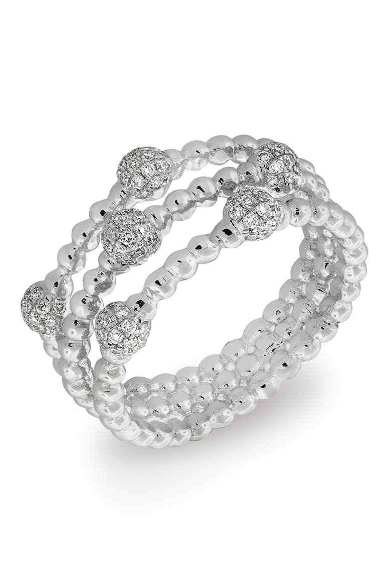 Pavé Ball Bead Three-Row Diamond Ring (Nordstrom Exclusive), Main, color, WHITE GOLD