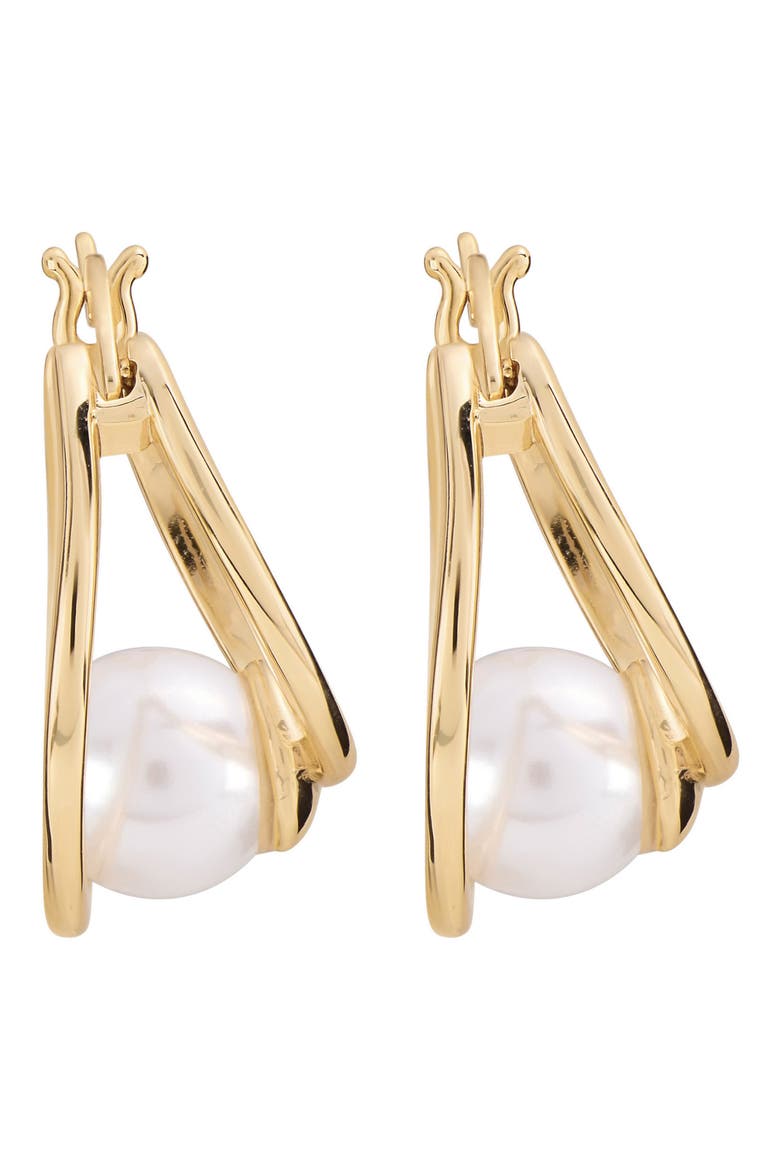 Faux Pearl Orbit Hoop Earrings, Main, color, GOLD