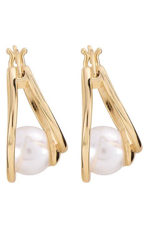 Faux Pearl Orbit Hoop Earrings