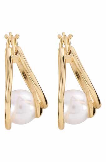 Faux Pearl Orbit Hoop Earrings