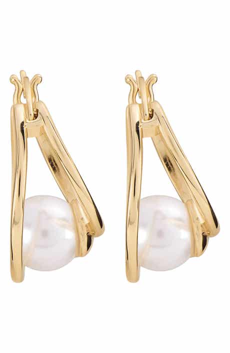 Faux Pearl Orbit Hoop Earrings
