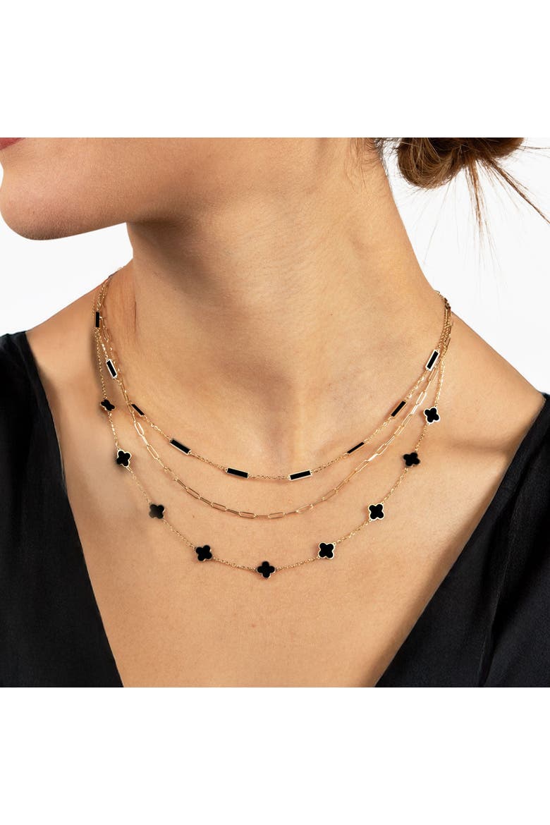 Mini Onyx Clover Necklace, Alternate, color, Onyx/ Gold