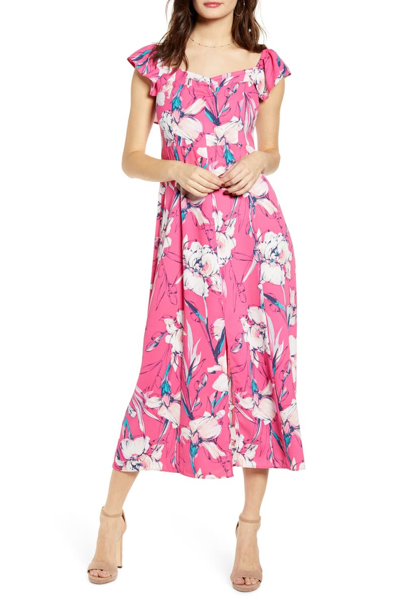 Leith Floral Flounce Detail Dress, Alternate, color, 