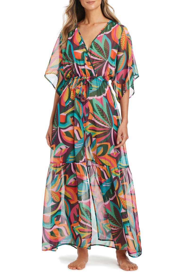 Floral Surplice Cover-Up Maxi Dress, Main, color, MULTI