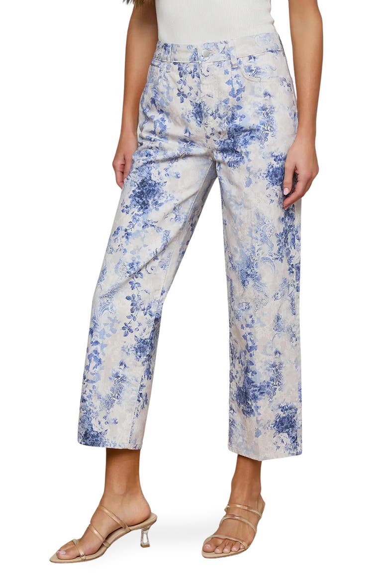 June Floral High Waist Crop Stovepipe Jeans, Alternate, color, IVORY/BLUE WATERCOLOR LACE PSL