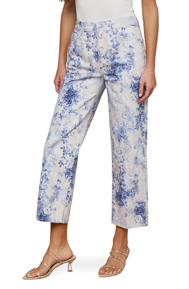 L'AGENCE June Floral High Waist Crop Stovepipe Jeans, Alternate, color, Iv/ Bl Wtrclr Lace Psly