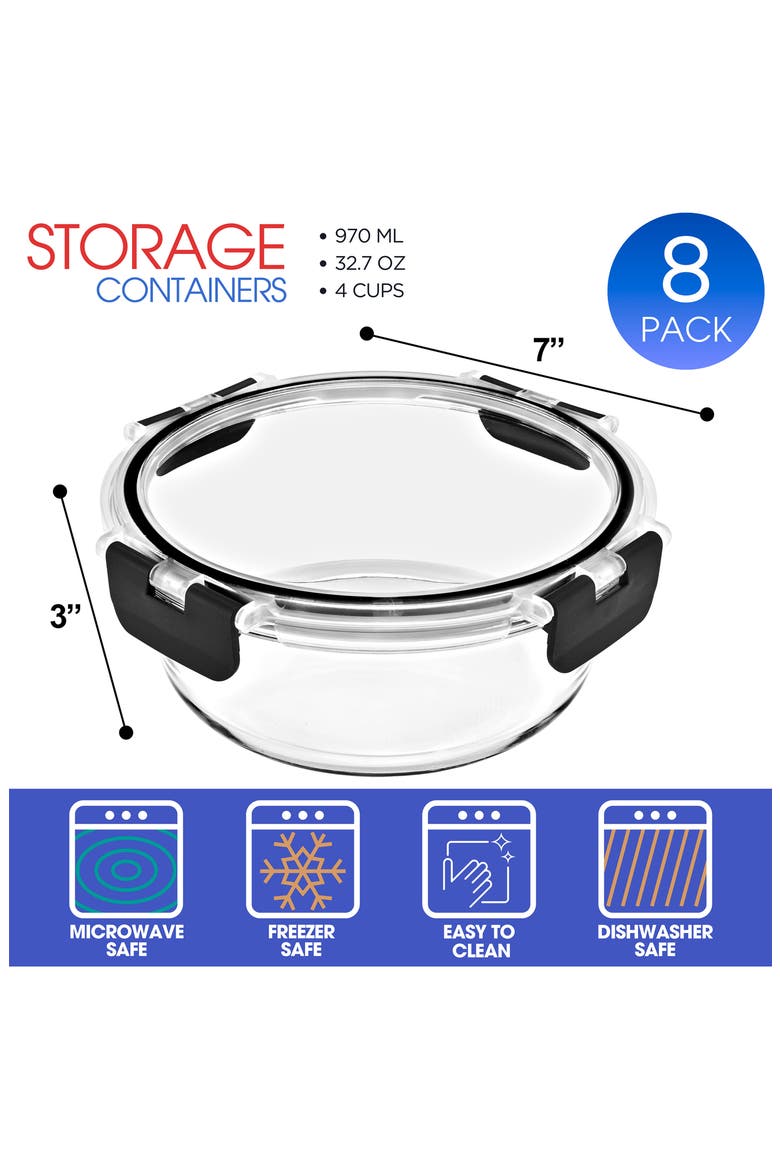 8-Pack Glass Food Prep Storage Containers, Alternate, color, CLEAR