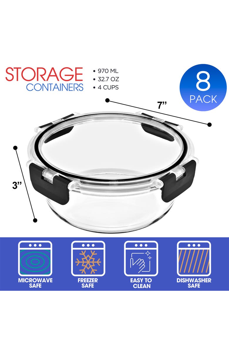 SORBUS 8-Pack Glass Food Prep Storage Containers, Alternate, color, Clear