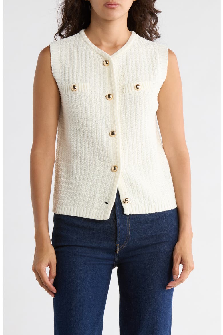 Pru Sleeveless Cotton Blend Sweater Vest, Main, color, WHITE