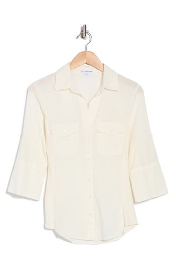 JAMES PERSE JAMES PERSE THREE-QUARTER SLEEVE BUTTON-UP SHIRT 