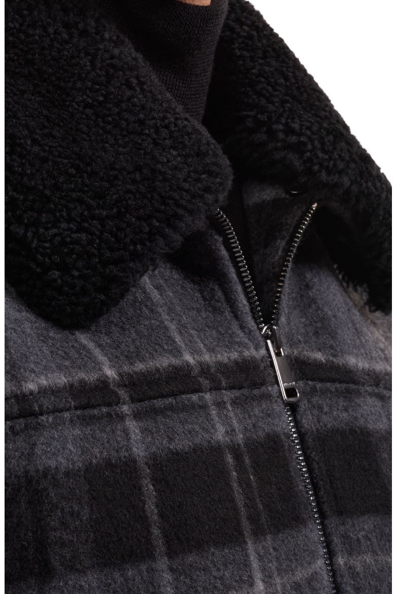 Plaid Wool Blend Blouson Jacket with Faux Shearling Collar, Alternate, color, BLACK