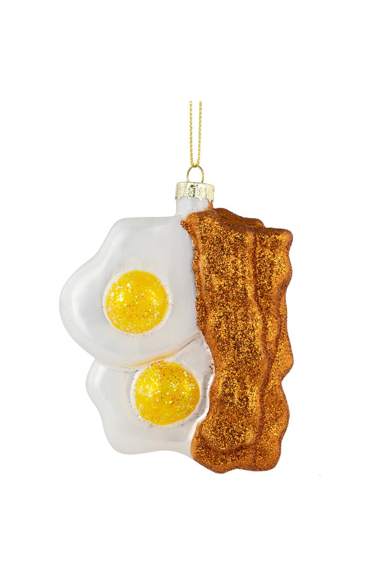 Northlight 3.75" Eggs and Bacon Glittered Glass Christmas Hanging Ornament, Main, color, White