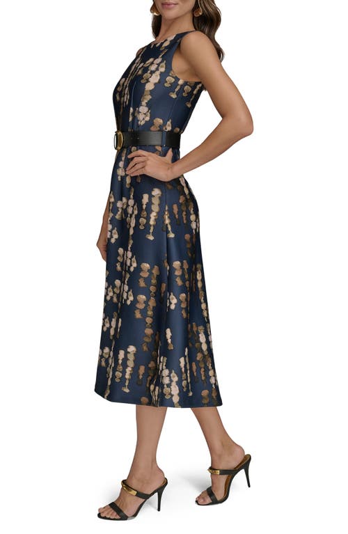 Donna Karan New York Abstract Print Belted Midi Dress In Blue