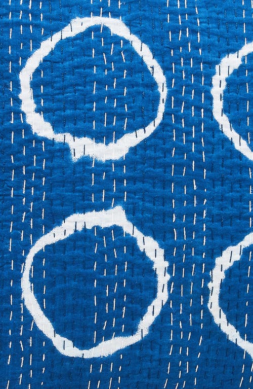 Melange Home Circles Kantha Cotton Coverlet In Indigo