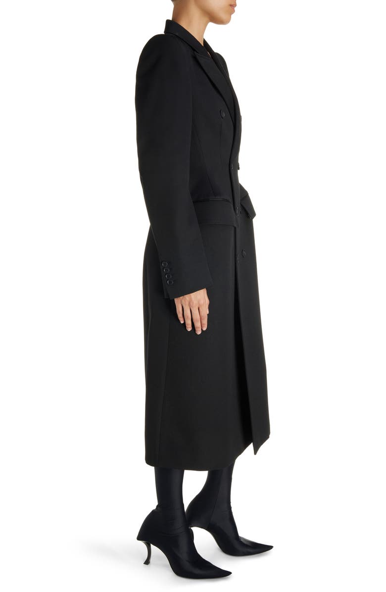 Balenciaga Hourglass Double Breasted Wool Gabardine Coat, Alternate, color, 