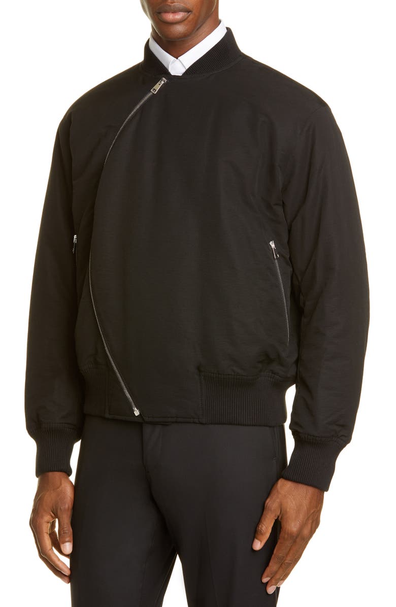 Bottega Veneta Curved Zipper Nylon Bomber Jacket, Alternate, color, 