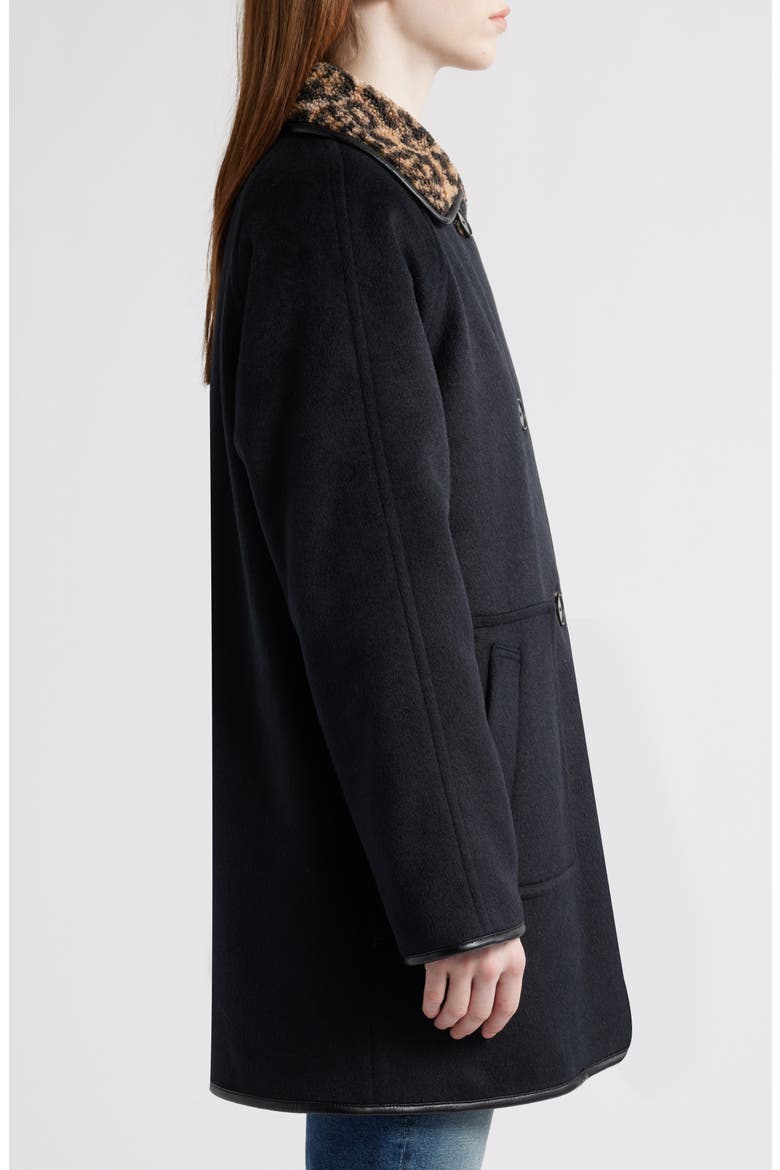 Leopard Print Collar Felt Coat, Alternate, color, BLACK / LEOPARD PRINT