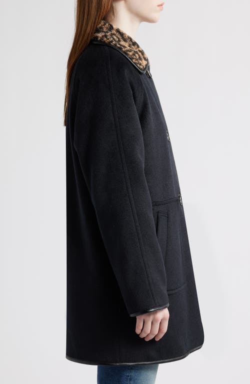 Bernardo Leopard Print Collar Felt Coat In Black
